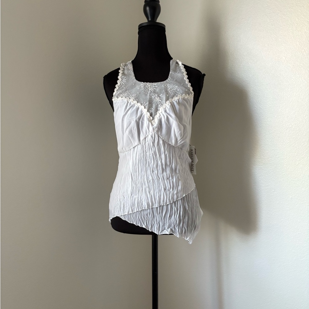 NWT Kaelyn-Max White Sequin Asymmetrical Halter Top- Size Small